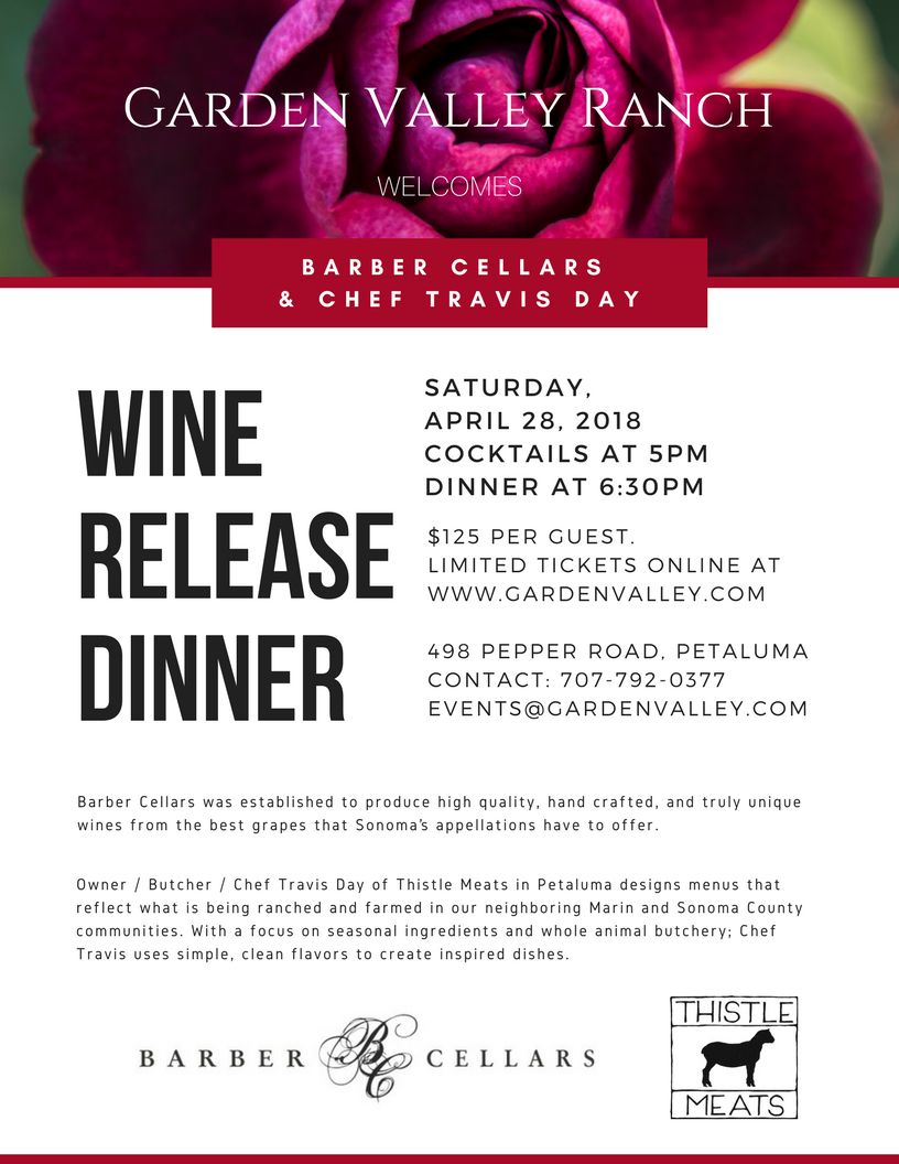 Barber Cellars Wine Release Dinner Featuring Chef Travis Day - SOLD OUT